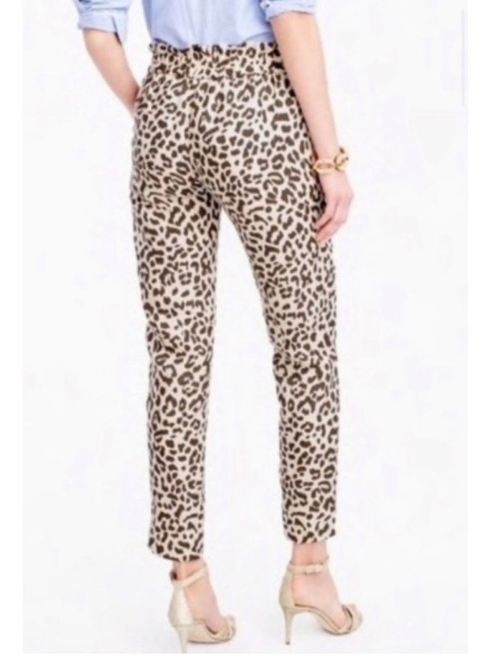 J. Crew Linen Paper Bag stretch waist leopard print trousers size 6 career - Picture 2 of 8